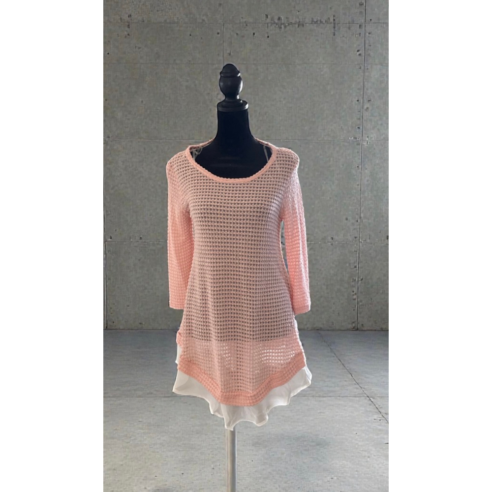 Women's CHRIS & CAROL Pink & White Tunic Top L